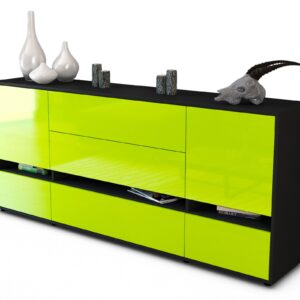 Sideboard Floriana | Korpus Anthrazit | Front in Hochglanz Grün | 180x79x35cm (BxHxT)