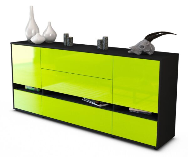 Sideboard Floriana | Korpus Anthrazit | Front in Hochglanz Grün | 180x79x35cm (BxHxT)