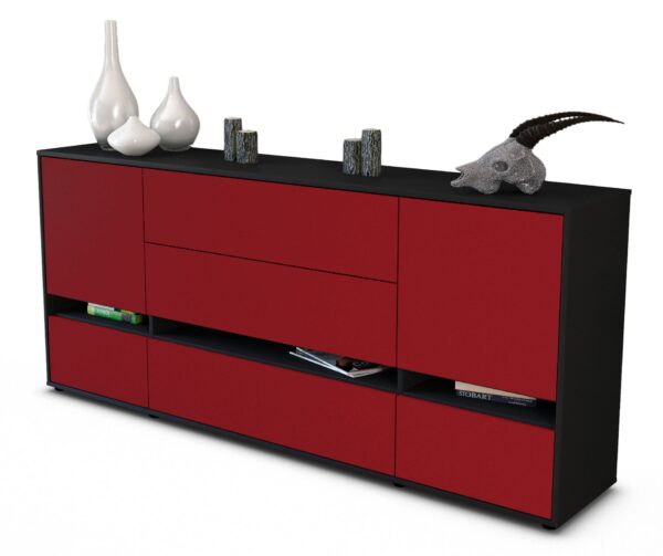 Sideboard Floriana | Korpus Anthrazit | Front in Bordeaux | 180x79x35cm (BxHxT)