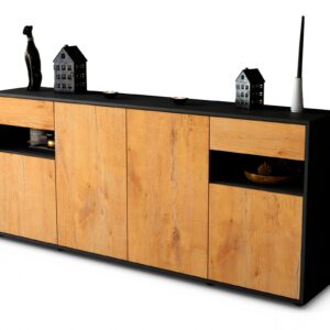 Sideboard Franca | Korpus Anthrazit | Front in Eiche Holz Optik | 180x79x35cm (BxHxT)