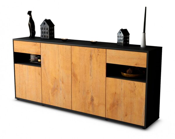 Sideboard Franca | Korpus Anthrazit | Front in Eiche Holz Optik | 180x79x35cm (BxHxT)