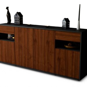 Sideboard Franca | Korpus Anthrazit | Front in Walnuss Holz Optik | 180x79x35cm (BxHxT)