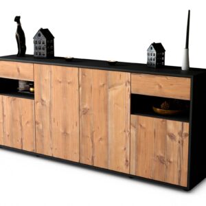 Sideboard Franca | Korpus Anthrazit | Front in Pinie Holz Optik | 180x79x35cm (BxHxT)