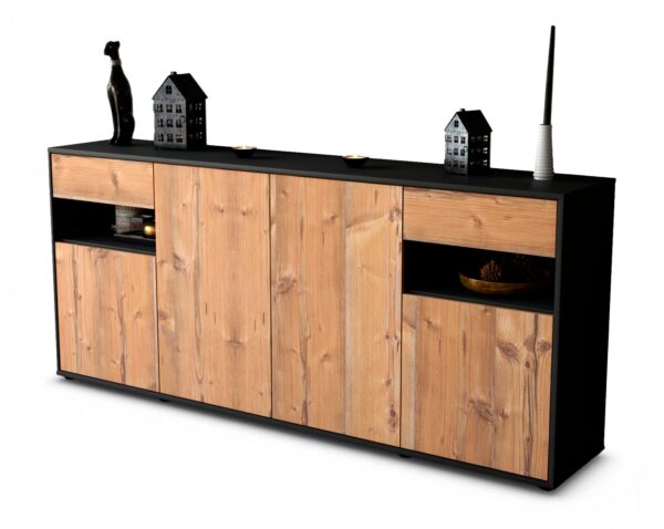 Sideboard Franca | Korpus Anthrazit | Front in Pinie Holz Optik | 180x79x35cm (BxHxT)