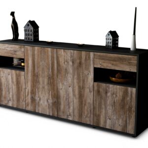 Sideboard Franca | Korpus Anthrazit | Front in Treibholz Holz Optik | 180x79x35cm (BxHxT)