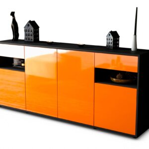 Sideboard Franca | Korpus Anthrazit | Front in Hochglanz Orange | 180x79x35cm (BxHxT)