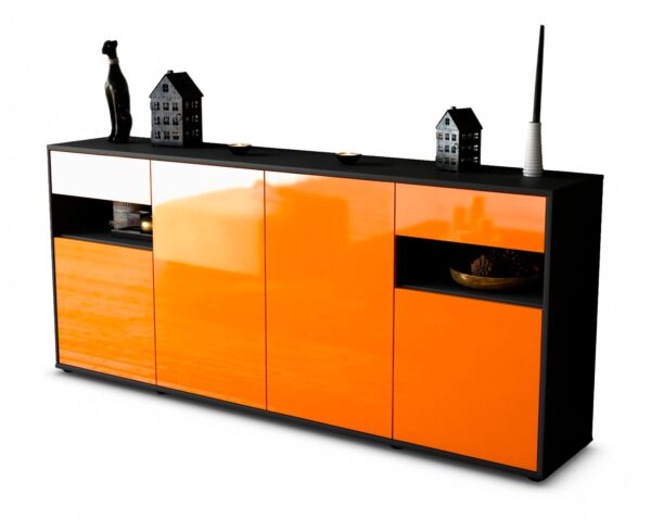 Sideboard Franca | Korpus Anthrazit | Front in Hochglanz Orange | 180x79x35cm (BxHxT)