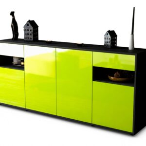 Sideboard Franca | Korpus Anthrazit | Front in Hochglanz Grün | 180x79x35cm (BxHxT)