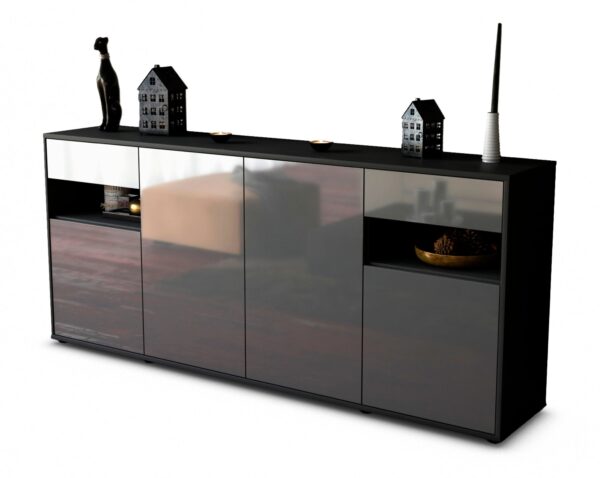Sideboard Franca | Korpus Anthrazit | Front in Hochglanz Grau | 180x79x35cm (BxHxT)
