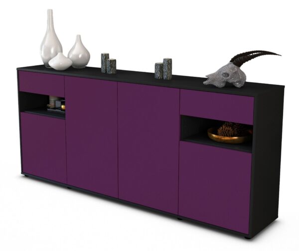 Sideboard Franca | Korpus Anthrazit | Front in Lila | 180x79x35cm (BxHxT)