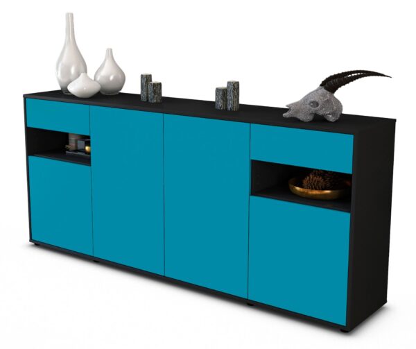 Sideboard Franca | Korpus Anthrazit | Front in Türkis | 180x79x35cm (BxHxT)