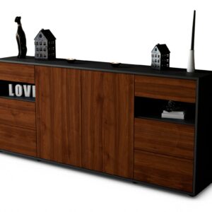 Sideboard Francesca | Korpus Anthrazit | Front in Walnuss Holz Optik | 180x79x35cm (BxHxT)