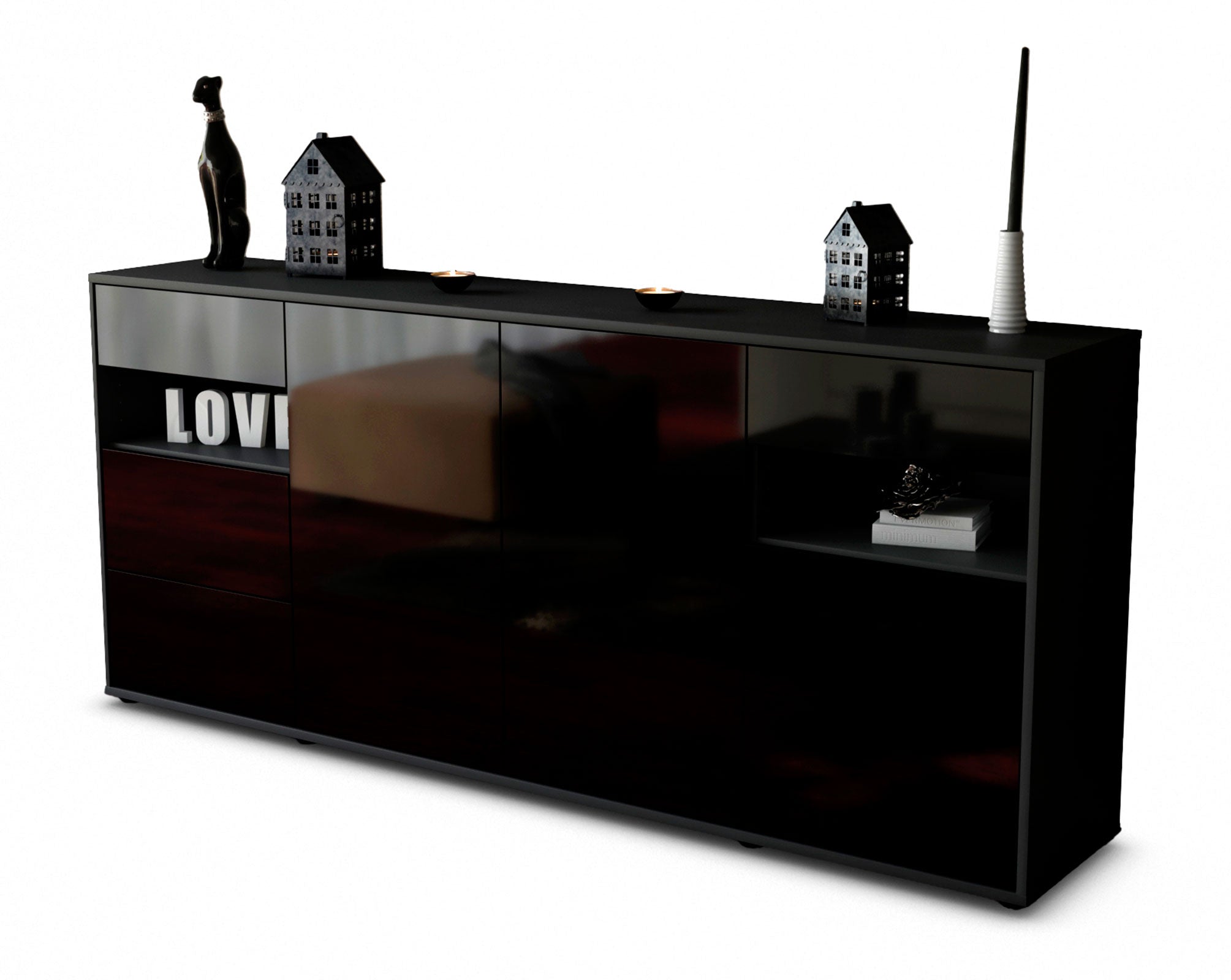 Sideboard Francesca | Korpus Anthrazit | Front in Hochglanz Schwarz | 180x79x35cm (BxHxT) 1 Sideboard Francesca | Korpus Anthrazit | Front in Hochglanz Schwarz | 180x79x35cm (BxHxT)