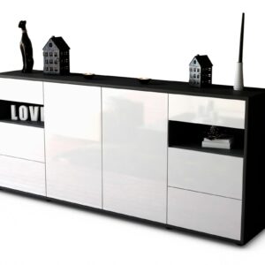 Sideboard Francesca | Korpus Anthrazit | Front in Hochglanz Weiß | 180x79x35cm (BxHxT)