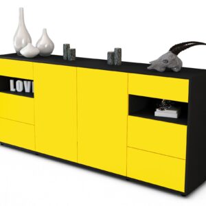 Sideboard Francesca | Korpus Anthrazit | Front in Gelb | 180x79x35cm (BxHxT)