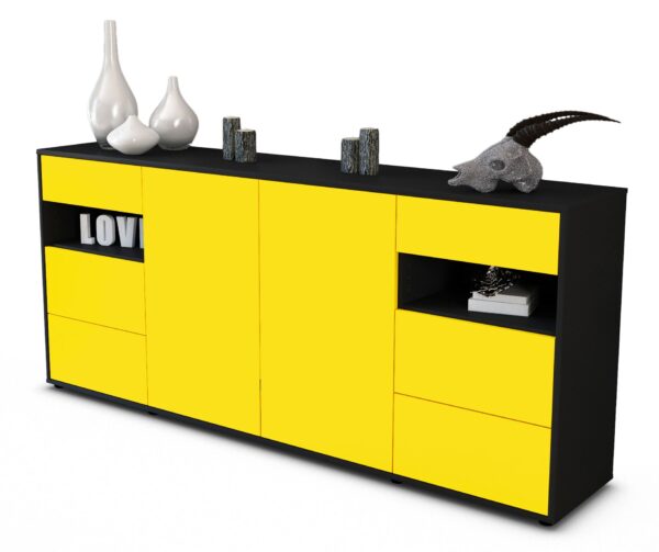 Sideboard Francesca | Korpus Anthrazit | Front in Gelb | 180x79x35cm (BxHxT)