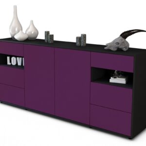 Sideboard Francesca | Korpus Anthrazit | Front in Lila | 180x79x35cm (BxHxT)