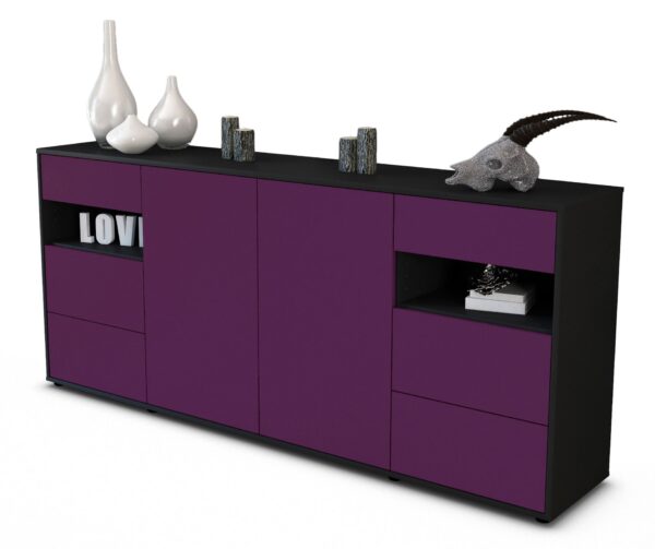 Sideboard Francesca | Korpus Anthrazit | Front in Lila | 180x79x35cm (BxHxT)