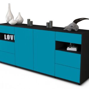 Sideboard Francesca | Korpus Anthrazit | Front in Türkis | 180x79x35cm (BxHxT)