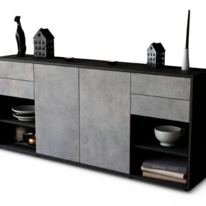 Sideboard Franka | Korpus Anthrazit | Front in Beton Optik | 180x79x35cm (BxHxT)