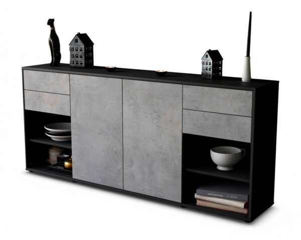 Sideboard Franka | Korpus Anthrazit | Front in Beton Optik | 180x79x35cm (BxHxT)