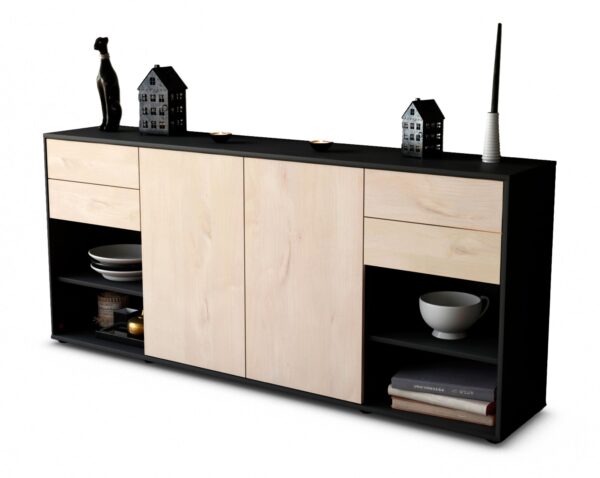 Sideboard Franka | Korpus Anthrazit | Front in Zeder Holz Optik | 180x79x35cm (BxHxT)