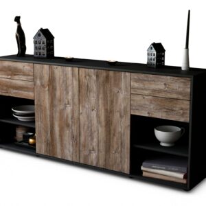 Sideboard Franka | Korpus Anthrazit | Front in Treibholz Holz Optik | 180x79x35cm (BxHxT)