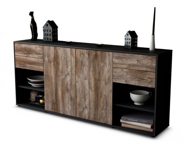 Sideboard Franka | Korpus Anthrazit | Front in Treibholz Holz Optik | 180x79x35cm (BxHxT)