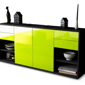 Sideboard Franka | Korpus Anthrazit | Front in Hochglanz Grün | 180x79x35cm (BxHxT)