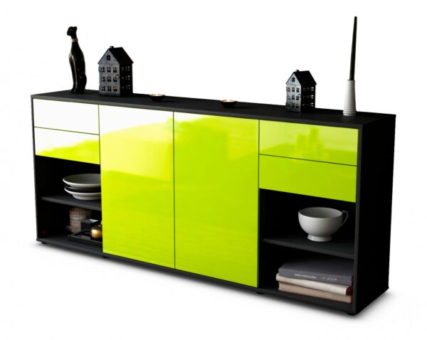 Sideboard Franka | Korpus Anthrazit | Front in Hochglanz Grün | 180x79x35cm (BxHxT)