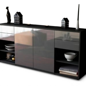 Sideboard Franka | Korpus Anthrazit | Front in Hochglanz Grau | 180x79x35cm (BxHxT)