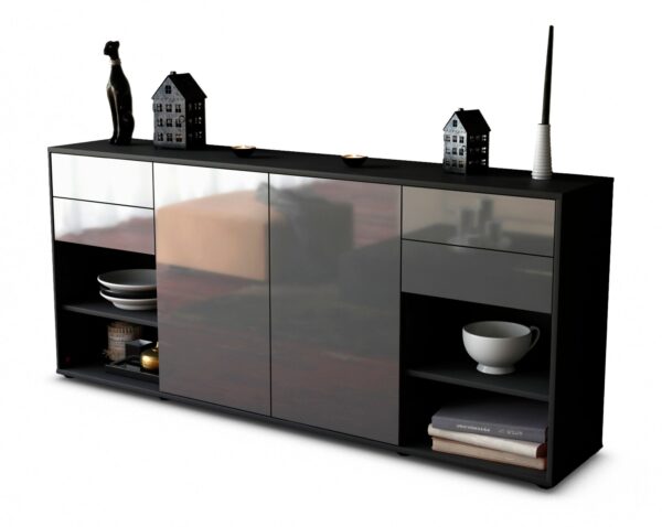 Sideboard Franka | Korpus Anthrazit | Front in Hochglanz Grau | 180x79x35cm (BxHxT)