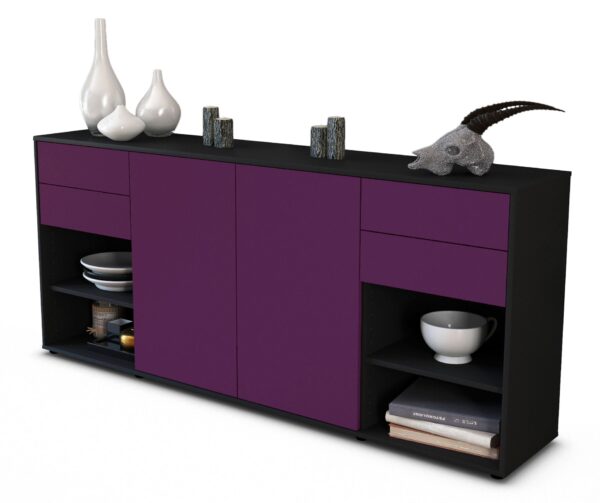 Sideboard Franka | Korpus Anthrazit | Front in Lila | 180x79x35cm (BxHxT)
