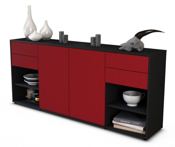 Sideboard Franka | Korpus Anthrazit | Front in Bordeaux | 180x79x35cm (BxHxT)