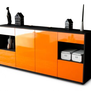 Sideboard Gabriella | Korpus Anthrazit | Front in Hochglanz Orange | 180x79x35cm (BxHxT)