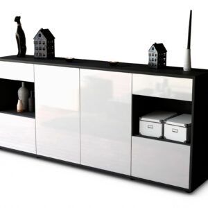 Sideboard Gabriella | Korpus Anthrazit | Front in Hochglanz Weiß | 180x79x35cm (BxHxT)