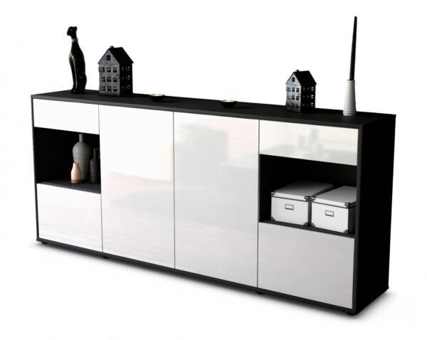 Sideboard Gabriella | Korpus Anthrazit | Front in Hochglanz Weiß | 180x79x35cm (BxHxT)