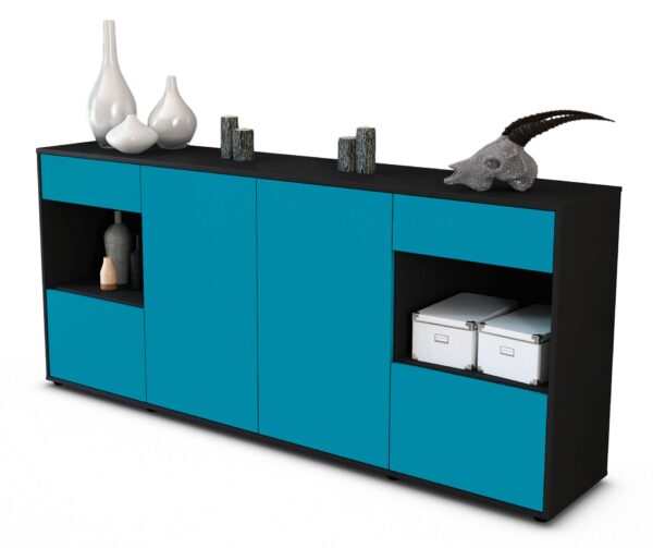 Sideboard Gabriella | Korpus Anthrazit | Front in Türkis | 180x79x35cm (BxHxT)