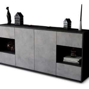 Sideboard Gaia | Korpus Anthrazit | Front in Beton Optik | 180x79x35cm (BxHxT)