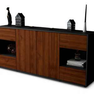Sideboard Gaia | Korpus Anthrazit | Front in Walnuss Holz Optik | 180x79x35cm (BxHxT)