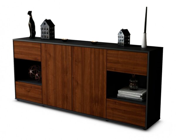 Sideboard Gaia | Korpus Anthrazit | Front in Walnuss Holz Optik | 180x79x35cm (BxHxT)