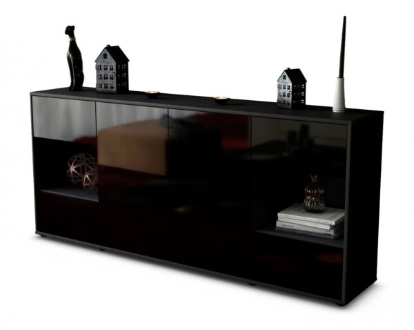 Sideboard Gaia | Korpus Anthrazit | Front in Hochglanz Schwarz | 180x79x35cm (BxHxT)