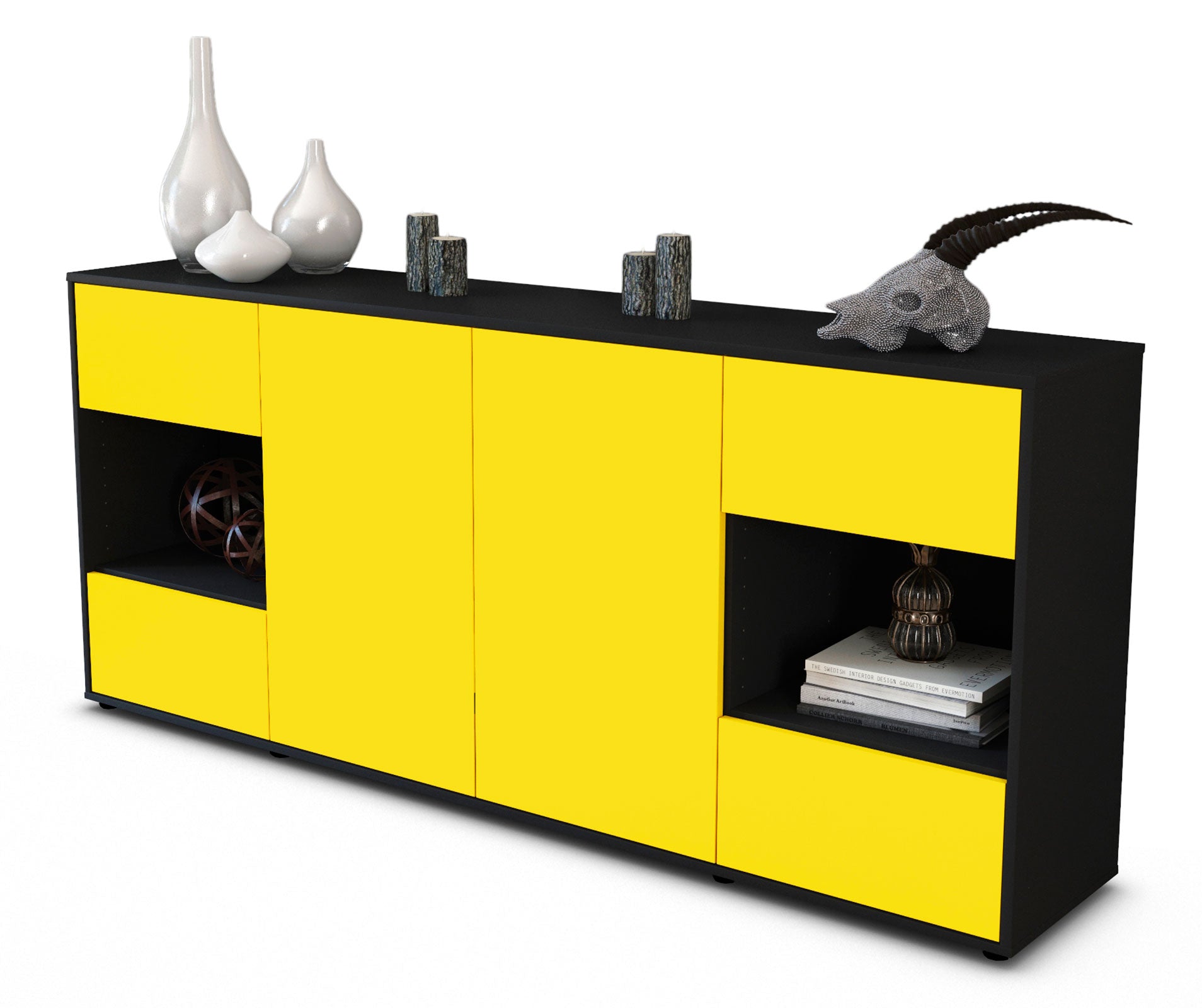 Sideboard Gaia | Korpus Anthrazit | Front in Gelb | 180x79x35cm (BxHxT) 1 Sideboard Gaia | Korpus Anthrazit | Front in Gelb | 180x79x35cm (BxHxT)