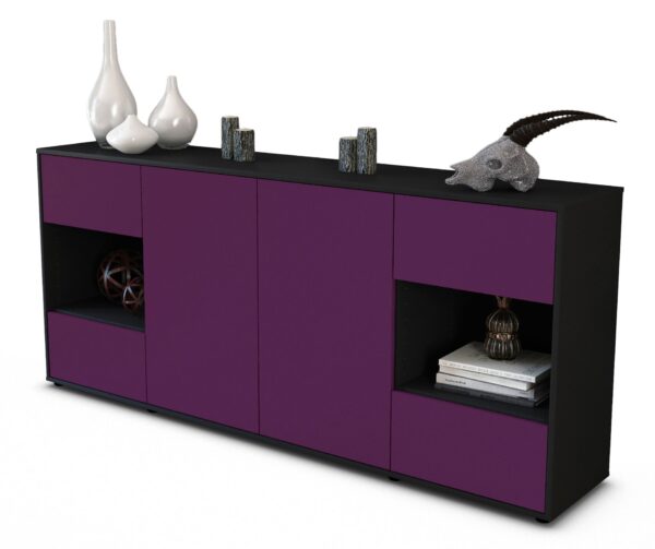 Sideboard Gaia | Korpus Anthrazit | Front in Lila | 180x79x35cm (BxHxT)