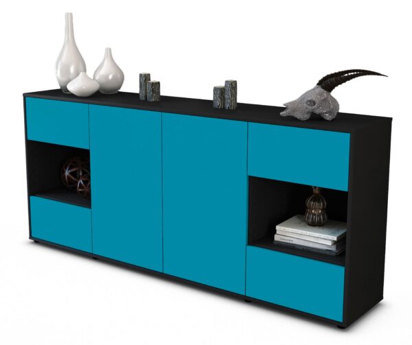 Sideboard Gaia | Korpus Anthrazit | Front in Türkis | 180x79x35cm (BxHxT)