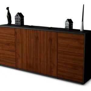 Sideboard Gemma | Korpus Anthrazit | Front in Walnuss Holz Optik | 180x79x35cm (BxHxT)