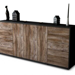 Sideboard Gemma | Korpus Anthrazit | Front in Treibholz Holz Optik | 180x79x35cm (BxHxT)