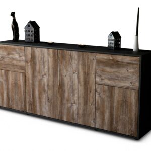 Sideboard Georgina | Korpus Anthrazit | Front in Treibholz Holz Optik | 180x79x35cm (BxHxT)