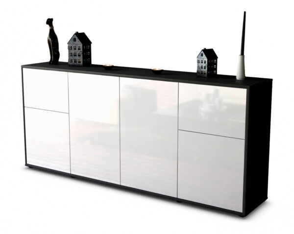 Sideboard Georgina | Korpus Anthrazit | Front in Hochglanz Weiß | 180x79x35cm (BxHxT)
