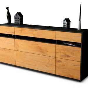Sideboard Giada | Korpus Anthrazit | Front in Eiche Holz Optik | 180x79x35cm (BxHxT)